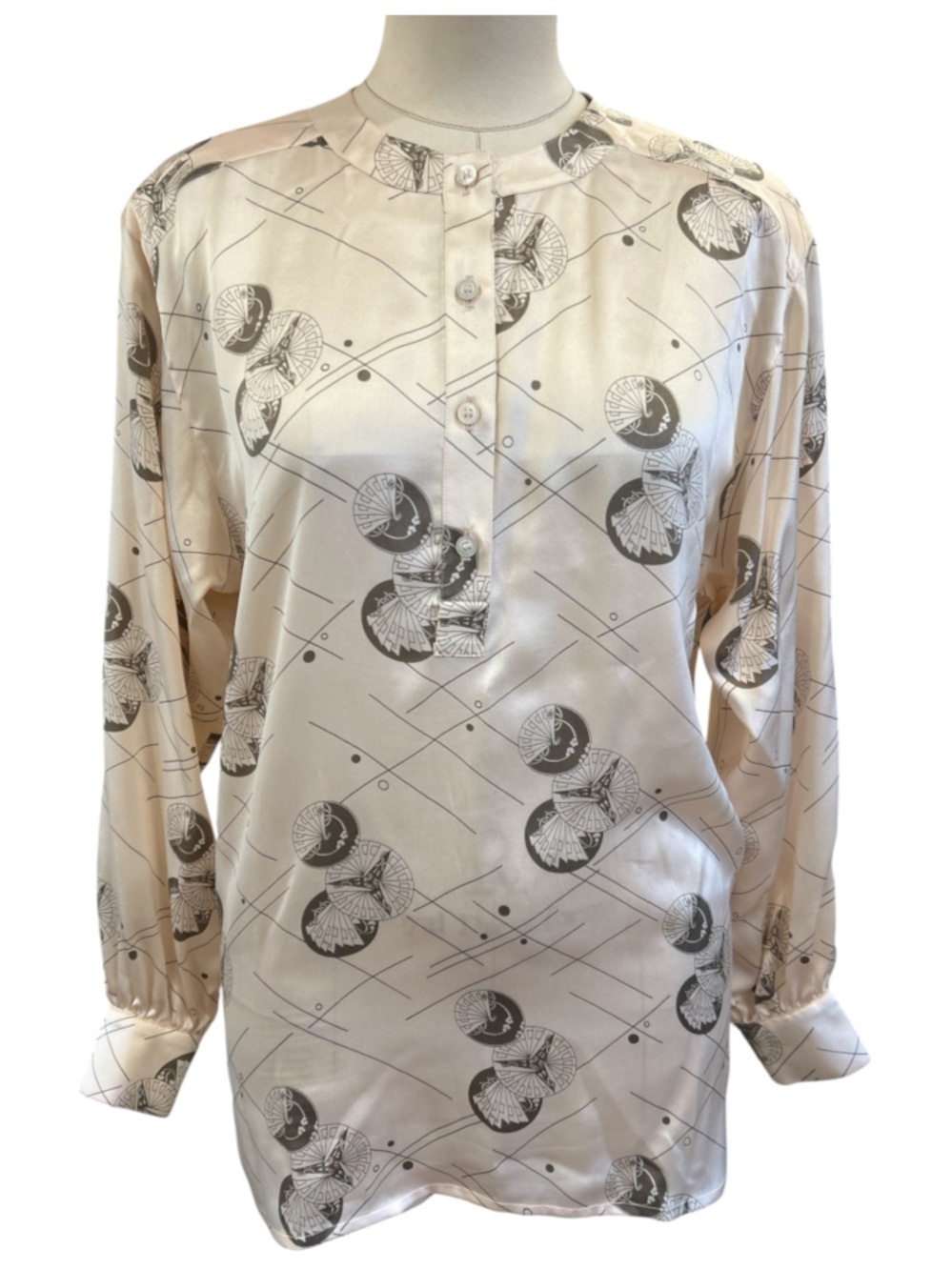 Vintage 80’s Escada Margaretha Ley geometric fan print liquid silk blouse Size S